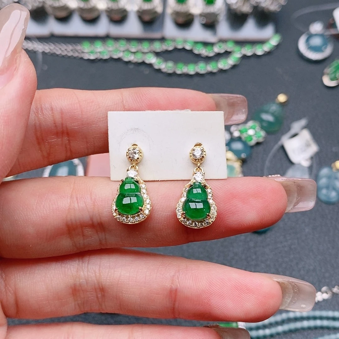 翡翠颈饰银S925镶嵌葫芦耳坠