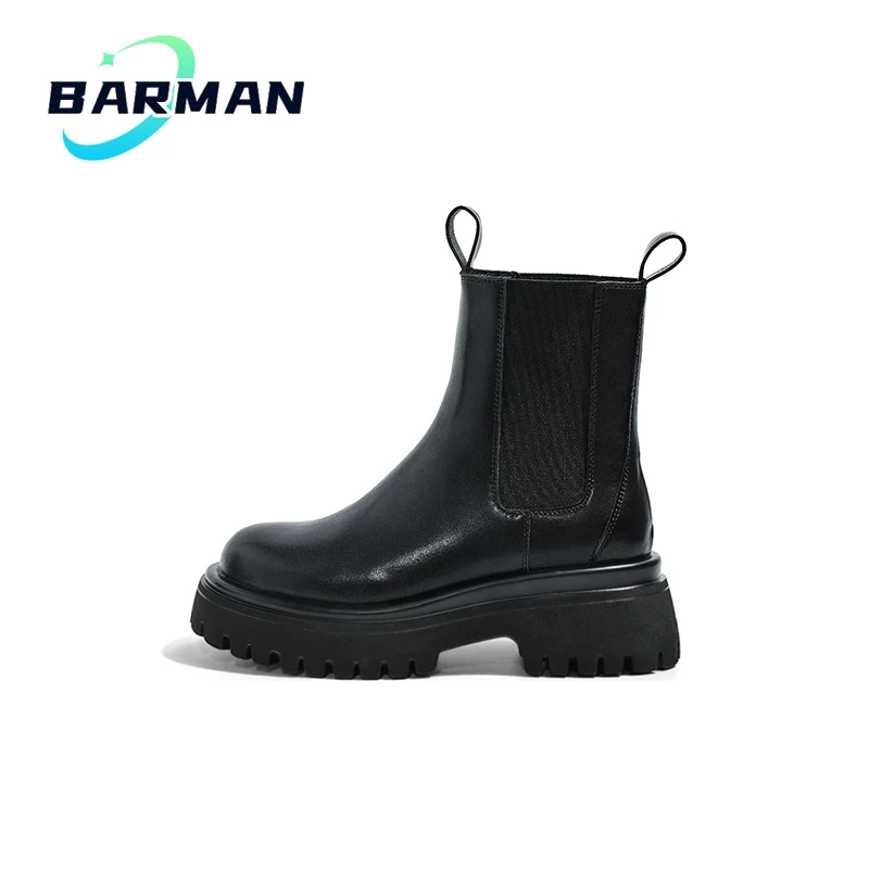 B·MANXIU 烟筒靴 爆款2024 秋冬切尔西女靴低筒英伦风黑色烟筒靴