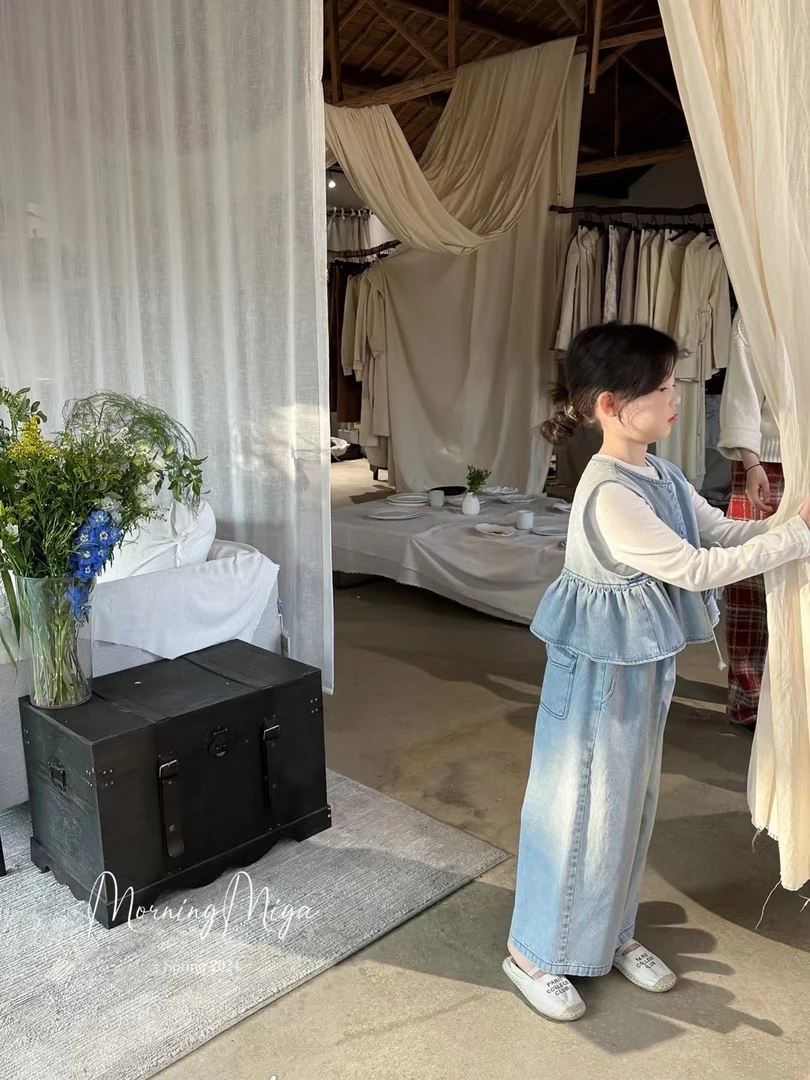 大颜童品春夏套装女童连衣裙牛仔针织百搭简约时尚复古宽松韩版