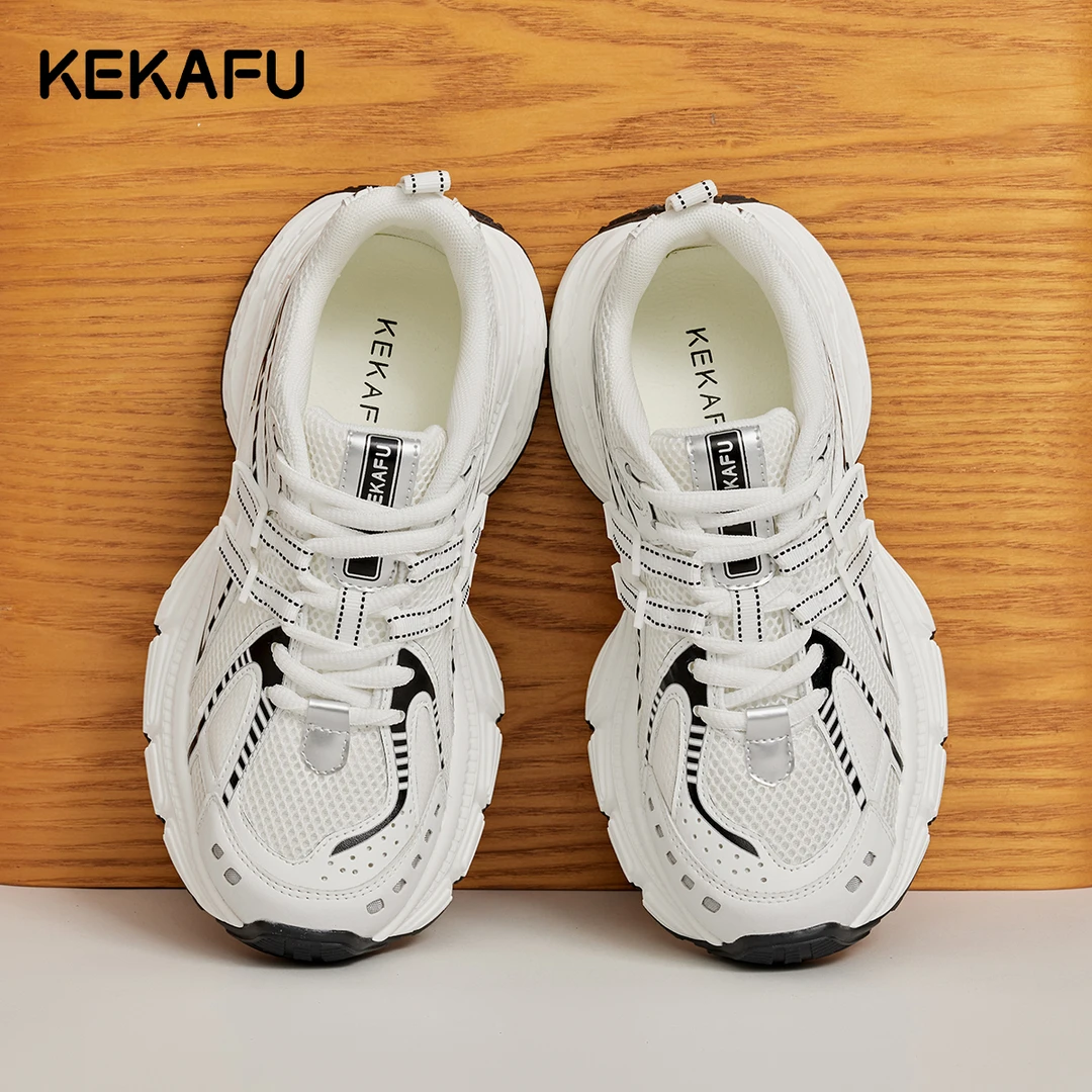 珂卡芙丑萌大头厚底网面鞋子女2025秋季新款透气运动老爹鞋松糕鞋