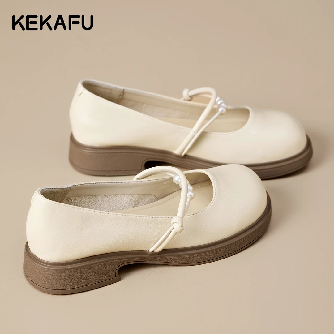 珂卡芙配裙子玛丽珍小皮鞋女2025秋季仙女风白色温柔粗跟浅口单鞋