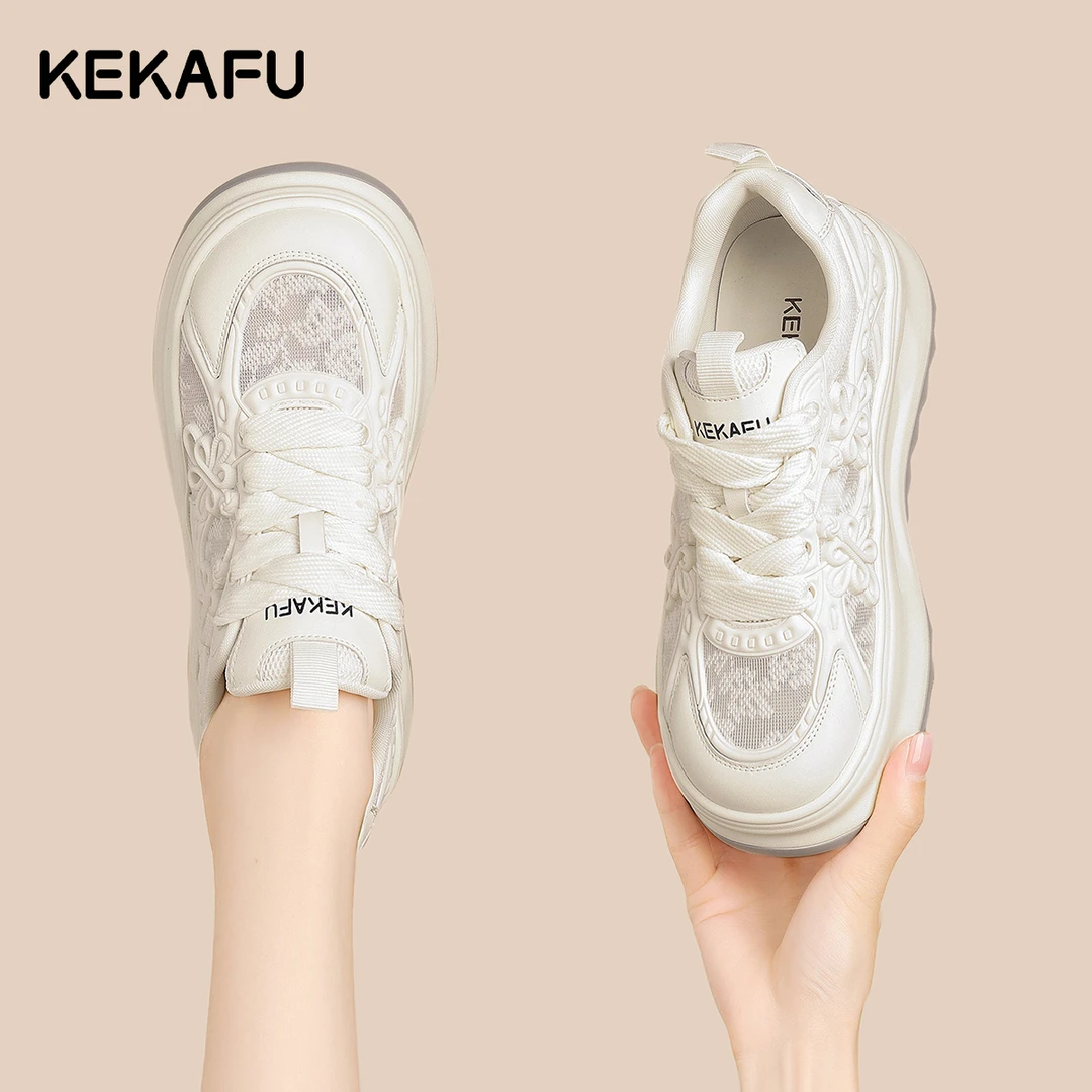 珂卡芙国风厚底小白鞋女2025秋季新款薄款网面透气板鞋运动休闲鞋