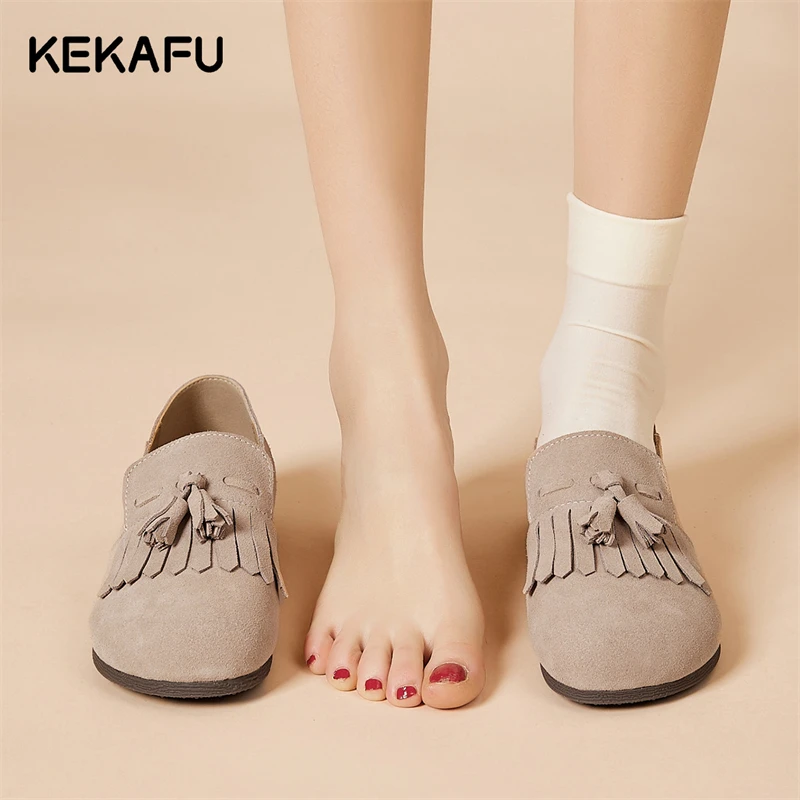 珂卡芙单鞋女2025年秋季新款真皮一脚蹬软底乐福鞋舒适休闲平底鞋