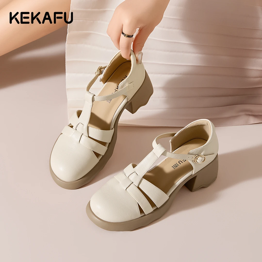 珂卡芙高级感包头凉鞋2025新款夏季软底罗马厚底高跟猪笼玛丽珍鞋