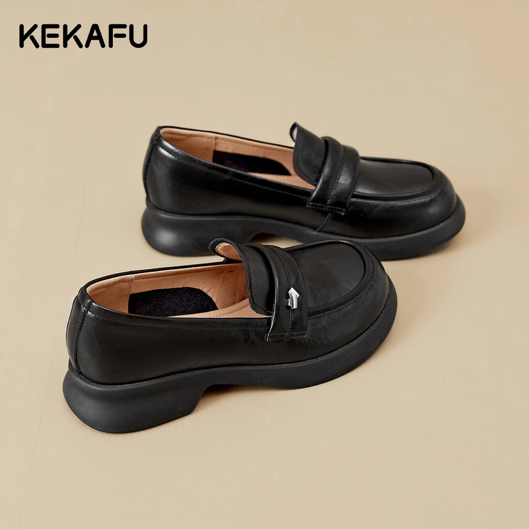 珂卡芙一脚蹬复古单鞋日系jk黑色小皮鞋2025秋季新款高能感乐福鞋