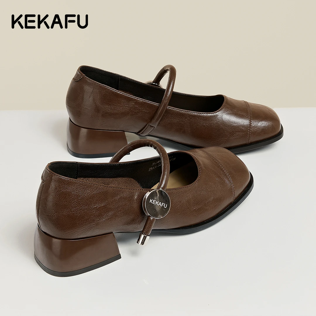 珂卡芙小众粗跟单鞋复古浅口女鞋设计感鞋子2025秋季新款玛丽珍鞋