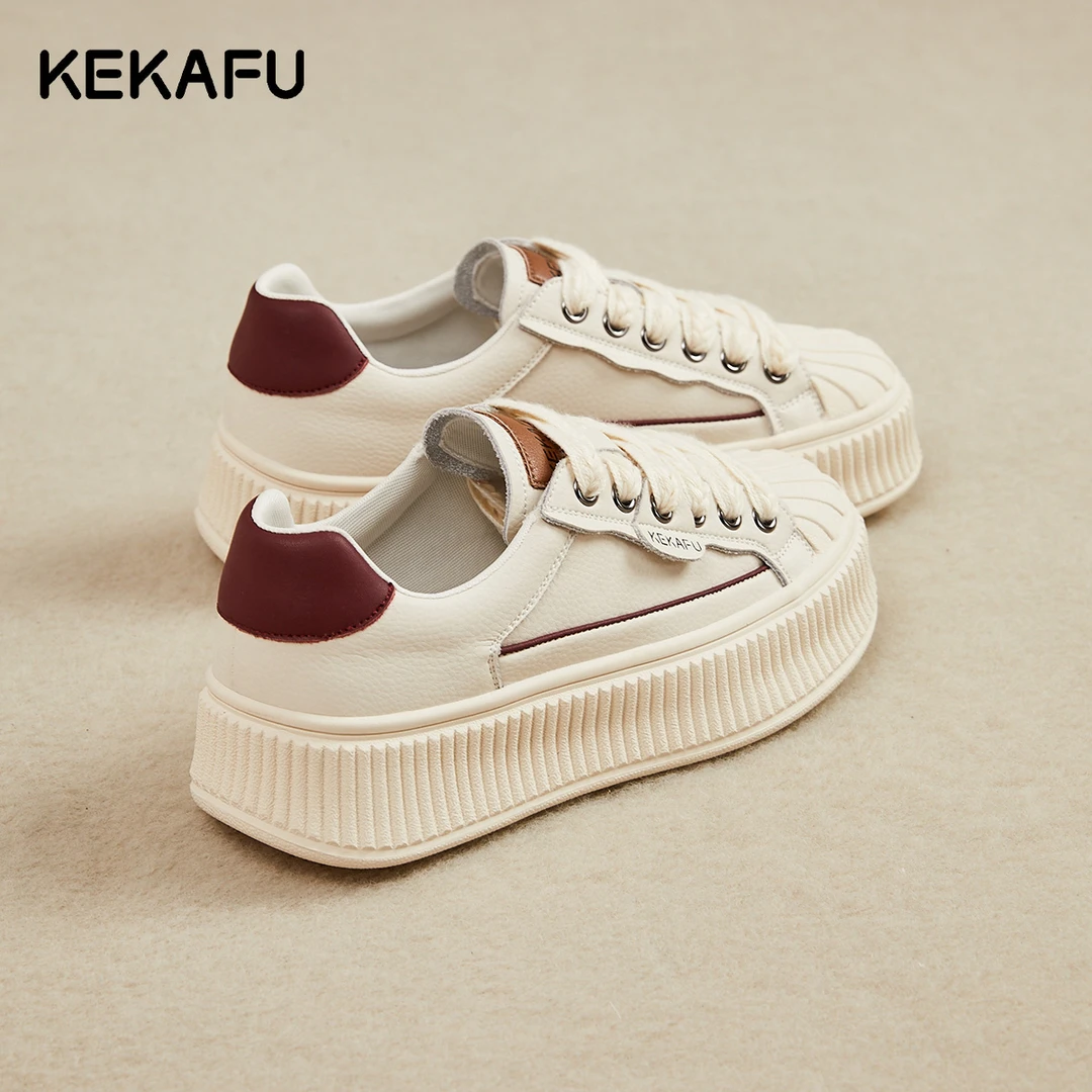 珂卡芙踩屎感贝壳头小白鞋女2025年秋季新款韩版运动休闲厚底板鞋