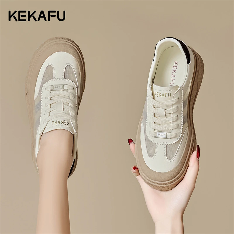 珂卡芙厚底运动德训鞋女款2025秋季新款板鞋休闲网面透气爆款薄款