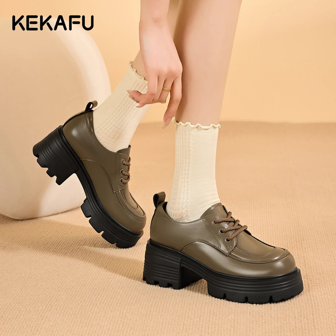 珂卡芙2025年小皮鞋英伦风秋季乐福鞋舒适粗跟黑色女真皮复古单鞋