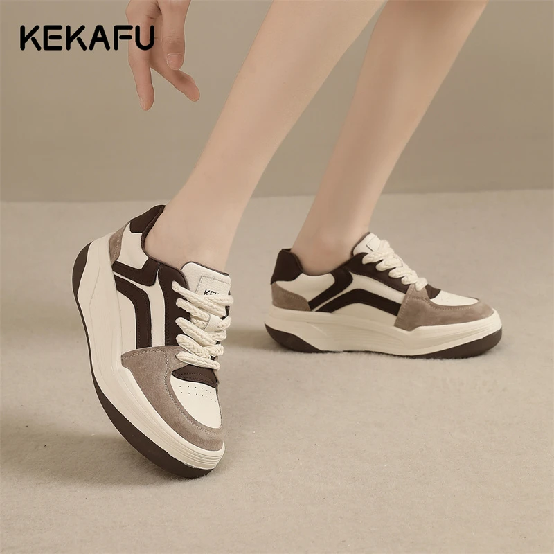 珂卡芙厚底板鞋女款2025新款秋季国潮面包鞋子女鞋百搭休闲运动鞋