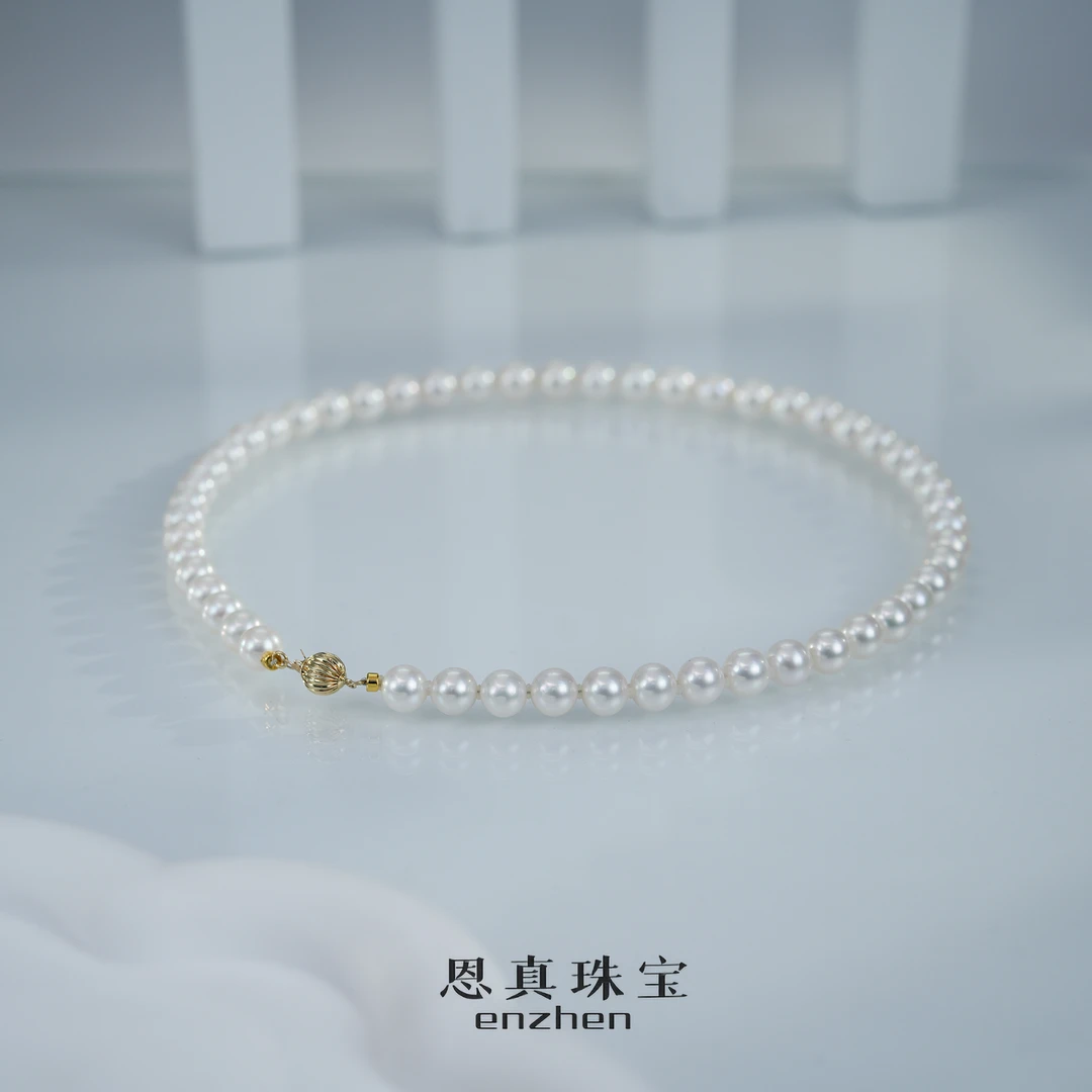 【白片珍珠项链】14k金极强光淡水珍珠时尚满珠项链7.3-8.3mm百搭