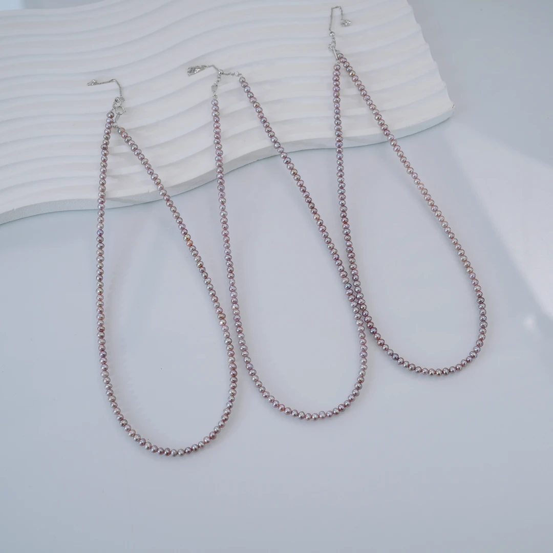 【紫色小baby珠】淡水珍珠S925银珠项链3-4mm多样性发1
