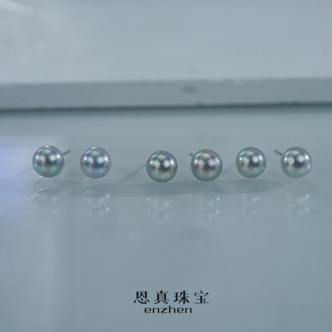 海水akoya真多麻空姐日常百搭素耳钉S925银6-7mm多样性发1
