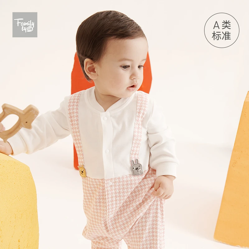 好孩子新生儿连体衣春秋纯棉保暖男女宝宝长袖假两件哈衣爬服