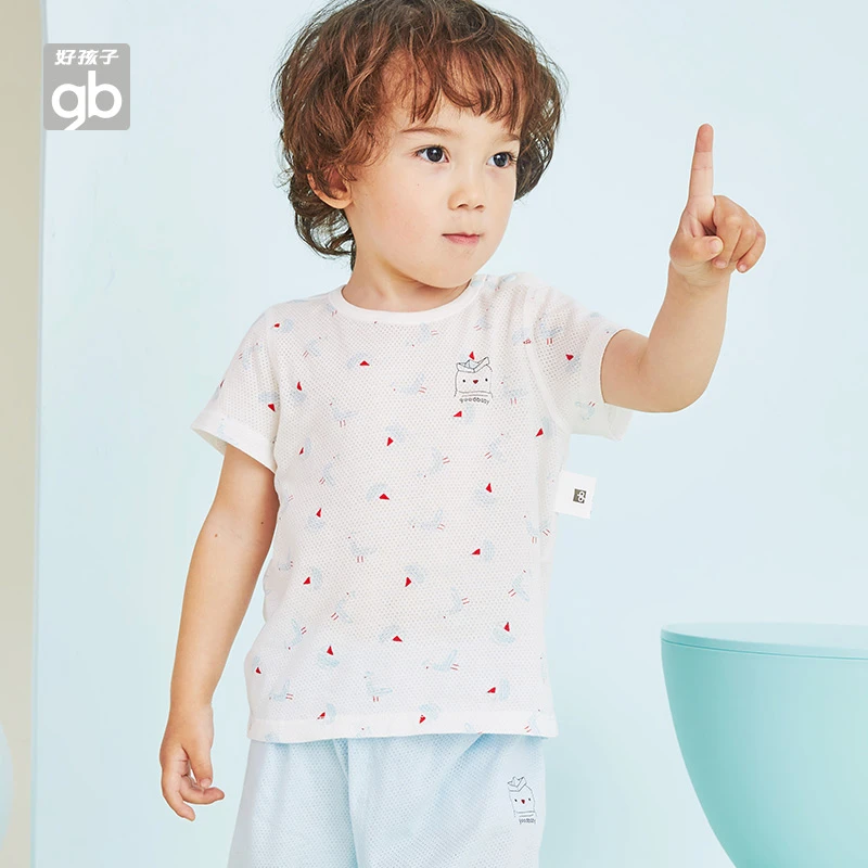 GB好孩子儿童夏季短袖T恤男童女童网眼透气上衣纯棉吸汗透气