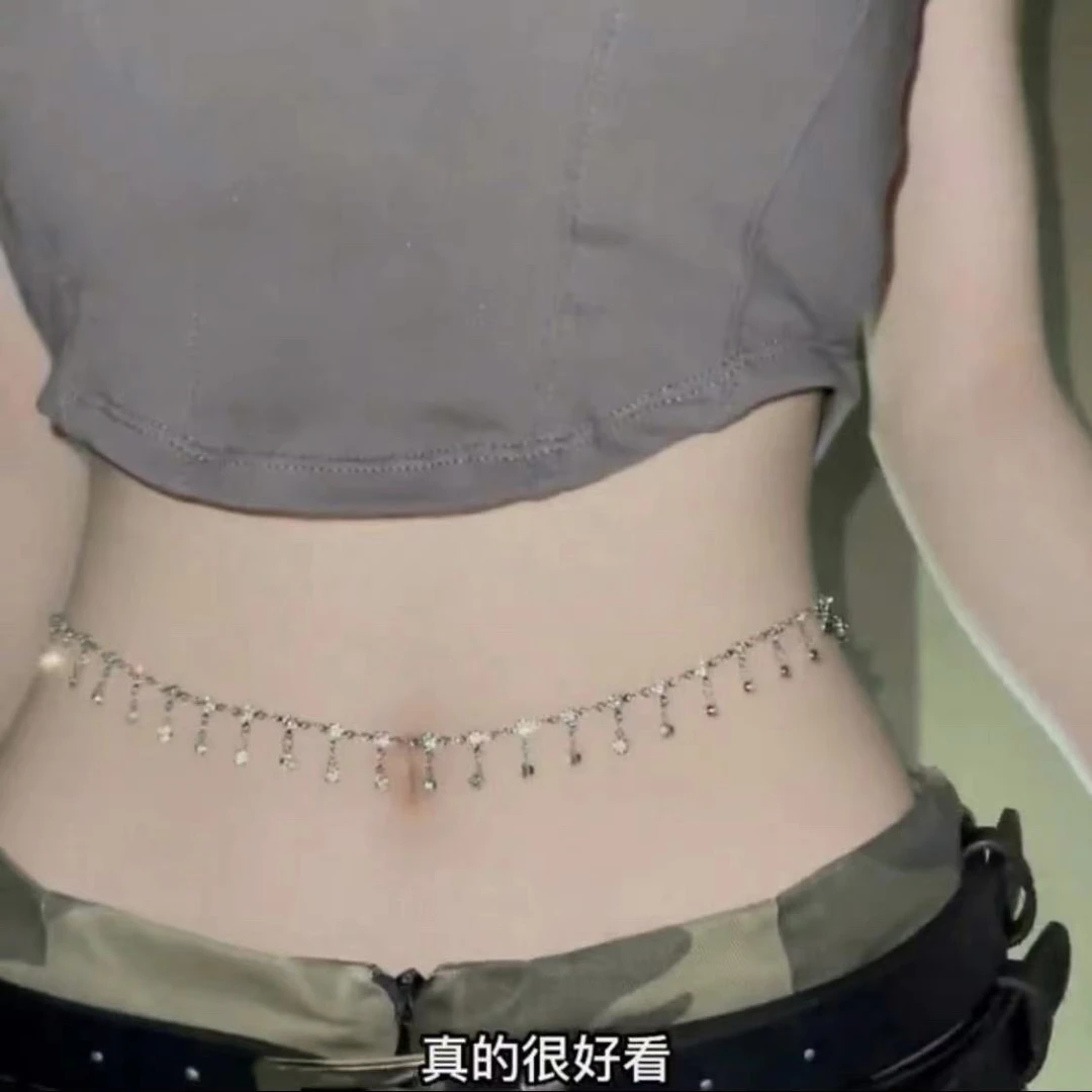 合金项链 新款镶钻流苏性感几何沙滩比基尼身体链简约辣妹甜酷