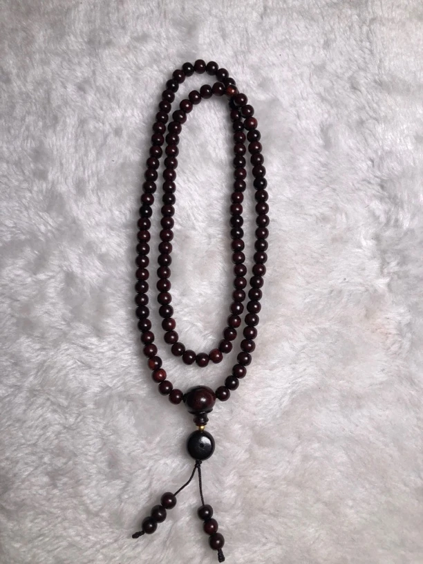 降真香 海南红降土埋玉化料满黑油脂6＊108长串手串脖挂