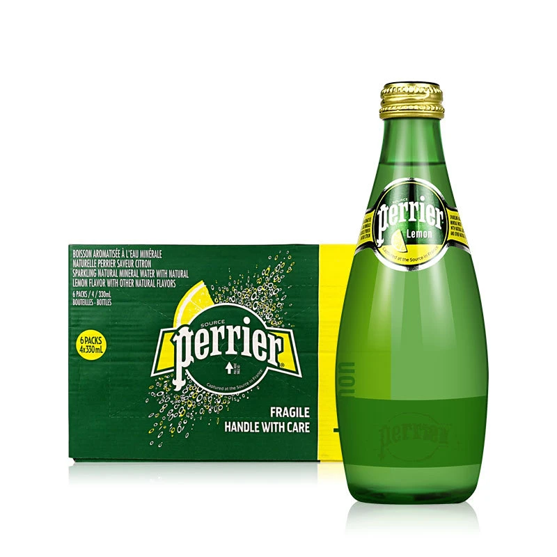 法国进口Perrier巴黎水330ml*24瓶柠檬原味青柠苏打水饮料气泡水