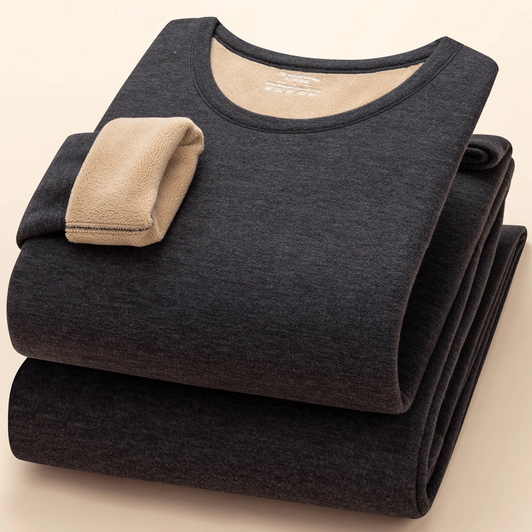 2024加绒加厚套装男女同款加绒保暖装防寒内穿圆领加厚秋冬季套装