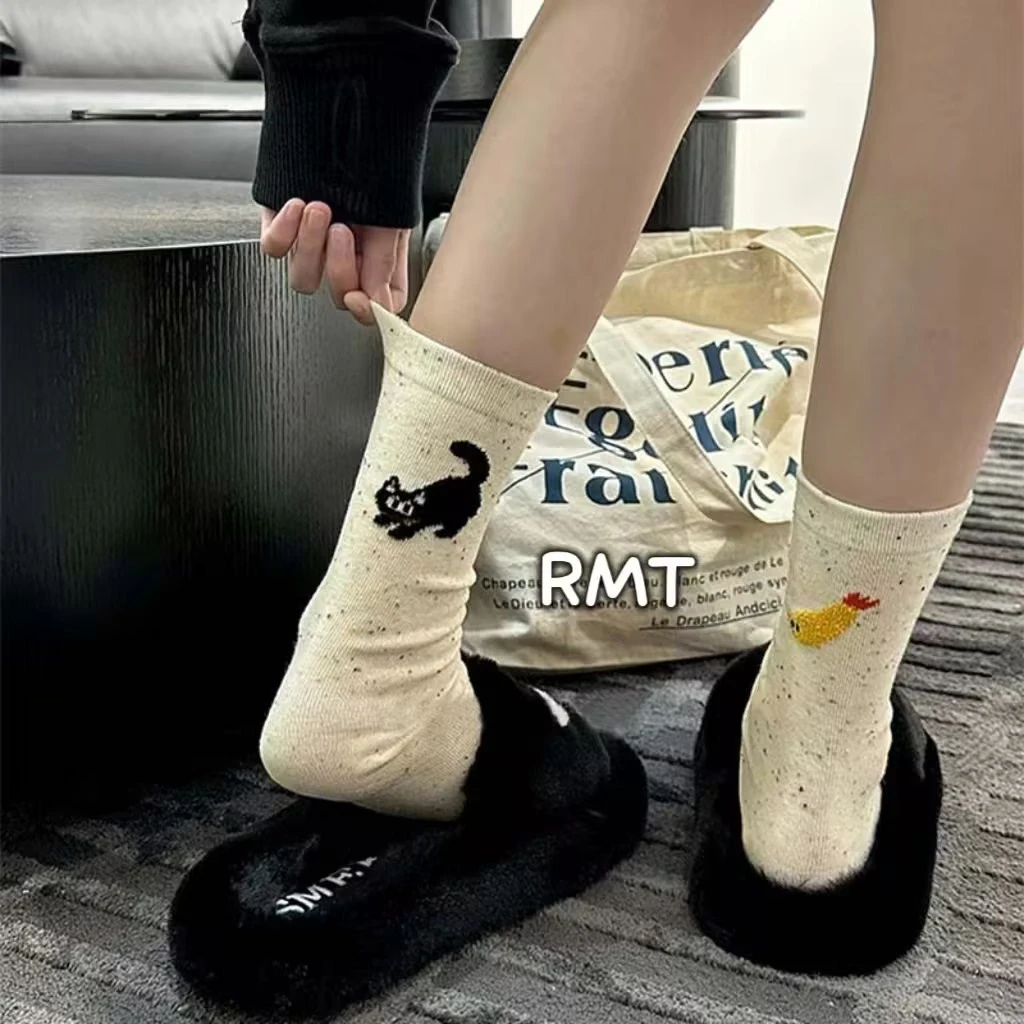 AB袜子趣味插画个性设计袜可爱卡通猫咪狗日系女点子纱中筒袜子