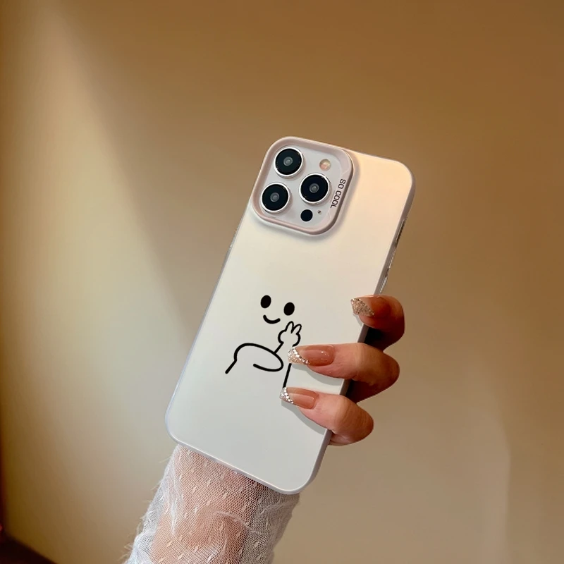 【中指比耶小人】磨砂彩银适用苹果16promax手机壳iPhone14/5防摔13