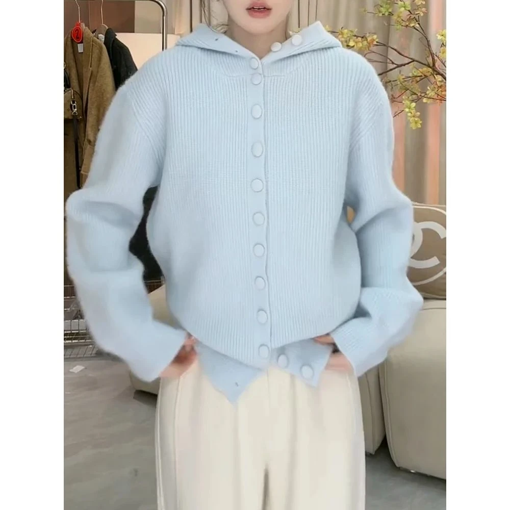 多巴胺氛围感连帽休闲开衫毛衣女秋冬新款宽松慵懒百搭小个子外套