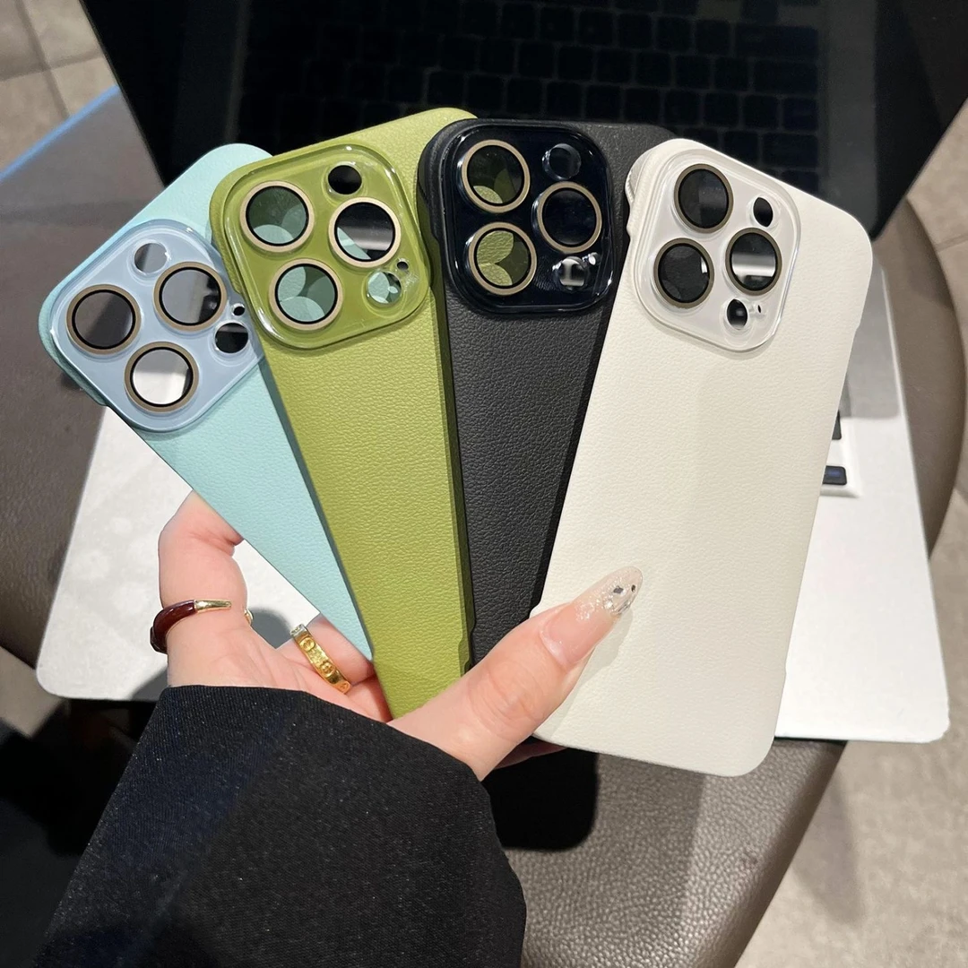 无边框荔枝纹适用苹果16Promax手机壳iPhone15创意PC13硬壳14简约