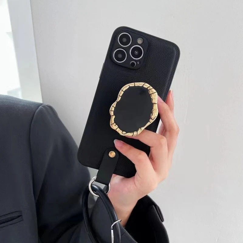 ins高级感皮质适用iPhone16手机壳苹果15Promax轻奢14P支架13女款