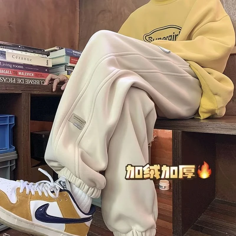 摇粒绒卫裤男冬季加绒加厚束脚裤秋冬款潮牌潮流美式重磅休闲裤子