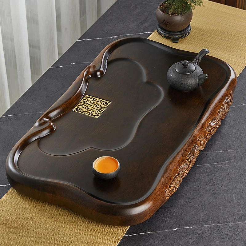 实木茶盘家用整块办公室桌面专用茶道器具简约轻奢中式黑檀木茶盘