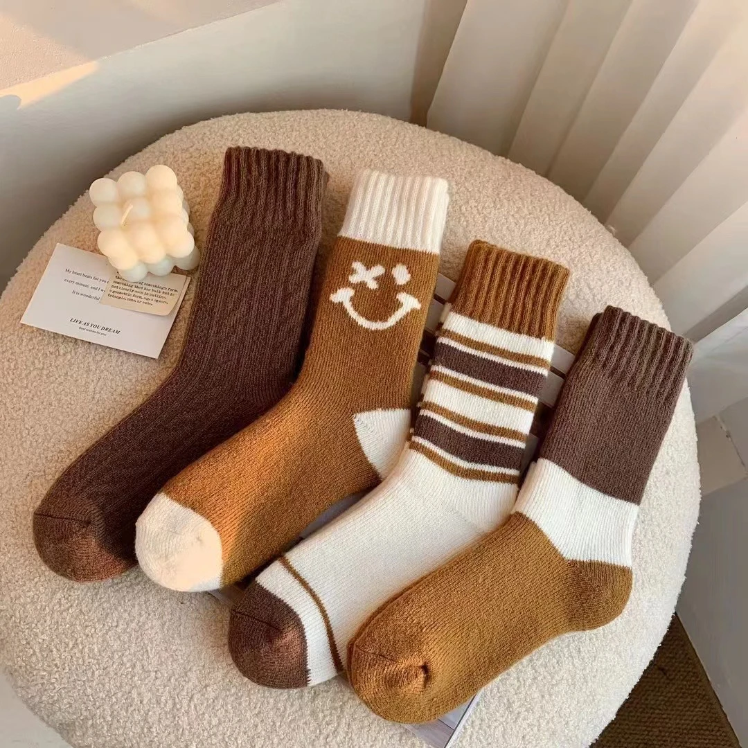 143号【女巨厚毛圈】女高筒羊毛毛圈加厚冬款保暖咖色系列厚袜子