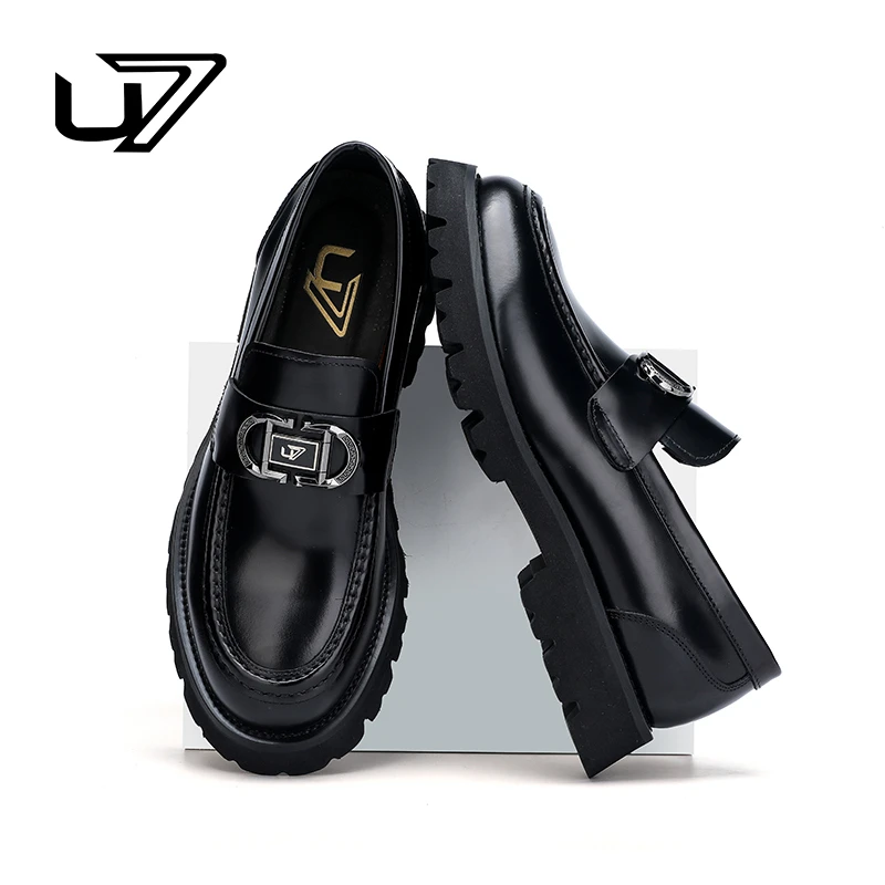 U7品牌男鞋2024新款商务休闲正装皮鞋厚底增高一脚蹬男鞋2021012