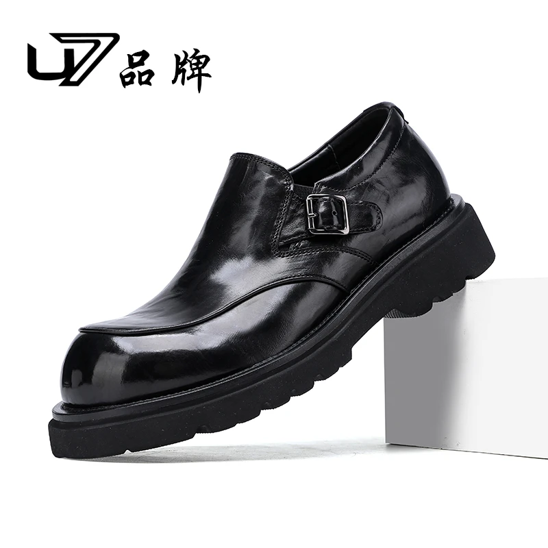 U7品牌新款男士商务休闲皮鞋头层牛皮软底一脚蹬大头皮鞋2024552