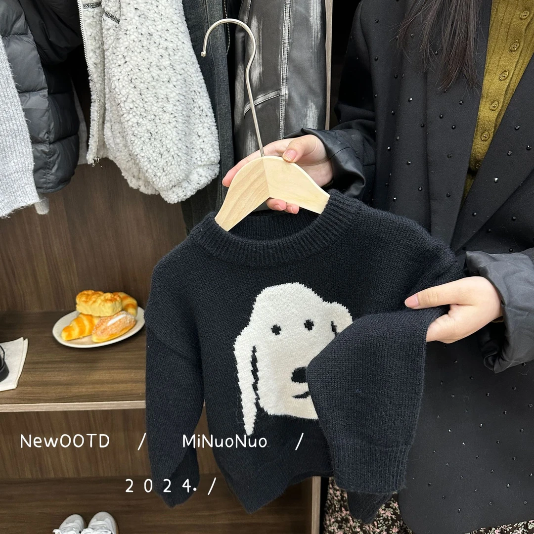 儿童男童2024儿童秋冬长袖圆领时尚百搭套头时尚冬季保暖可爱毛衣