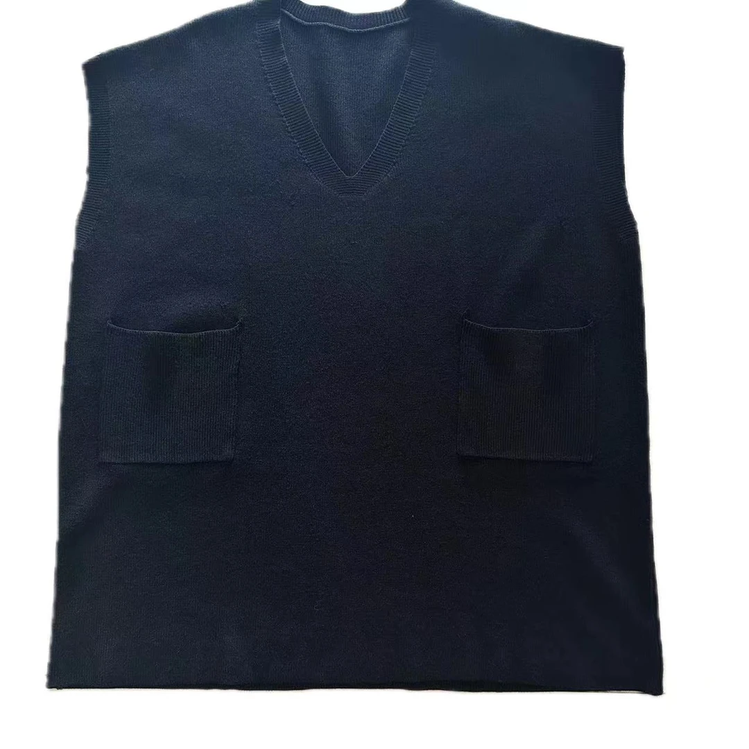 Y03新款秋冬时尚口袋百搭无袖套头宽松大版针织马甲