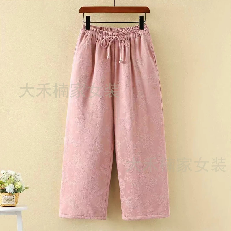 冬装新款中式国风复古文艺加棉加厚保暖直筒休闲长裤女11-20-05S