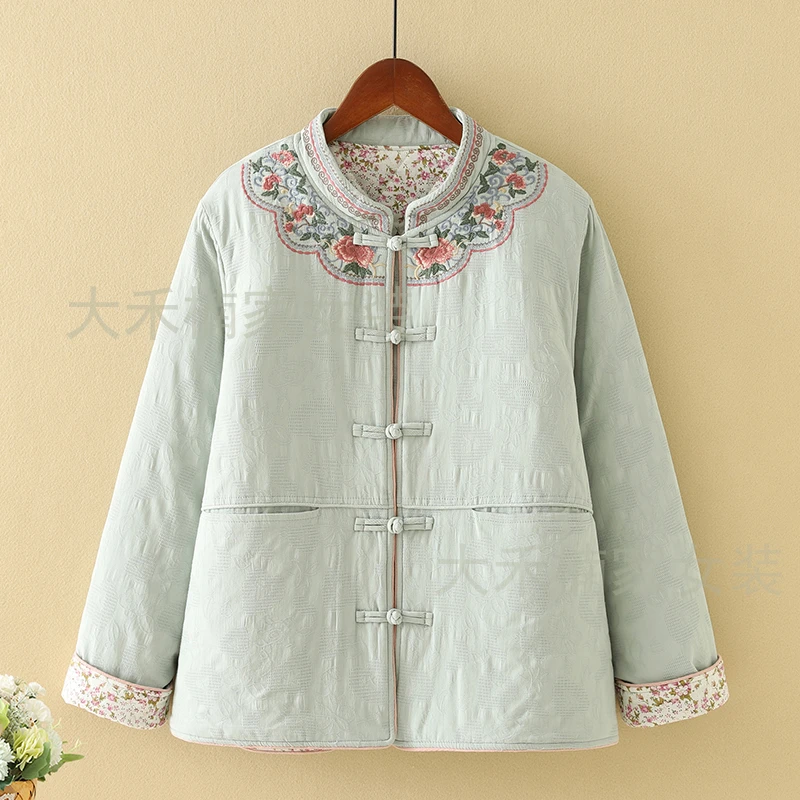 冬装新款中式国风刺绣加棉保暖盘扣外套复古文艺棉衣女12-4-02