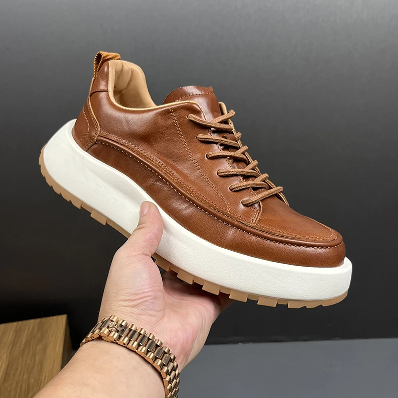 秋冬新款休闲鞋男士头层牛皮时尚百搭低帮鞋复古软底户外运动皮鞋