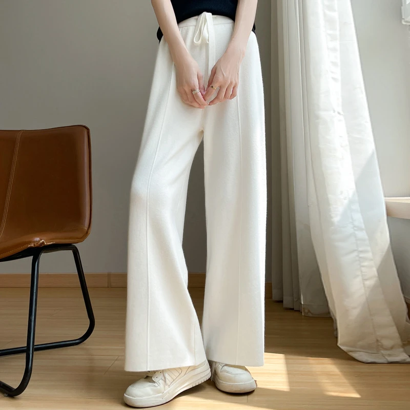 阔腿裤女宽松休闲外穿垂坠感长裤秋冬高腰拖地安迪绒针织直筒裤子