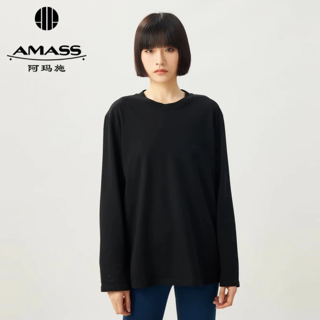 AMASS/阿玛施休闲气质简约圆领素色长袖T恤5300890时尚百搭宽松