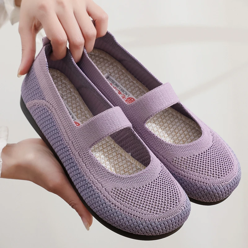 2025夏季老北京布鞋女透气网面豆豆鞋软底舒适妈妈鞋镂空浅口凉鞋