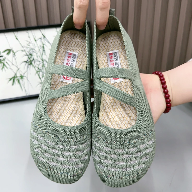 夏季老北京布鞋女飞织透气豆豆鞋软底防滑网面鞋一脚蹬舒适妈妈鞋