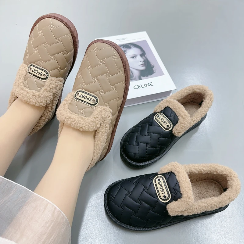 雪地靴女冬季加绒加厚毛毛鞋舒适保暖老北京棉鞋懒人一脚蹬乐福鞋