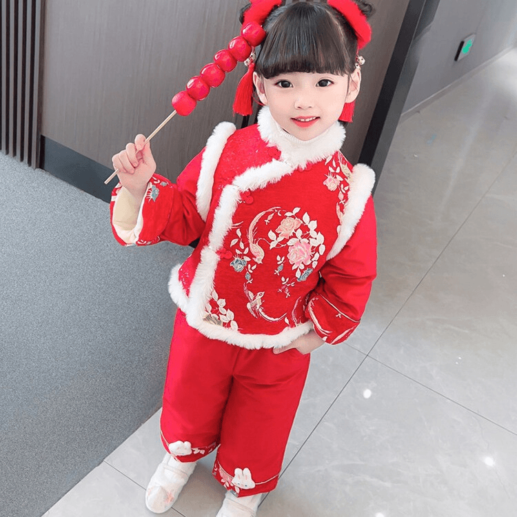 女童汉服冬装夹棉加厚唐装中国风小女孩龙年拜年服女宝宝周岁礼服
