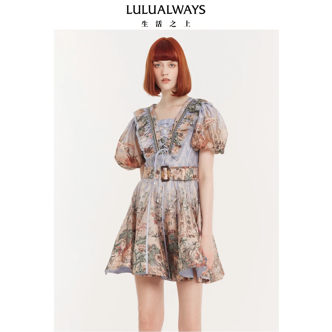 LULUALWAYS24夏季新复古甜美青春少女短款连衣裙LPB5062