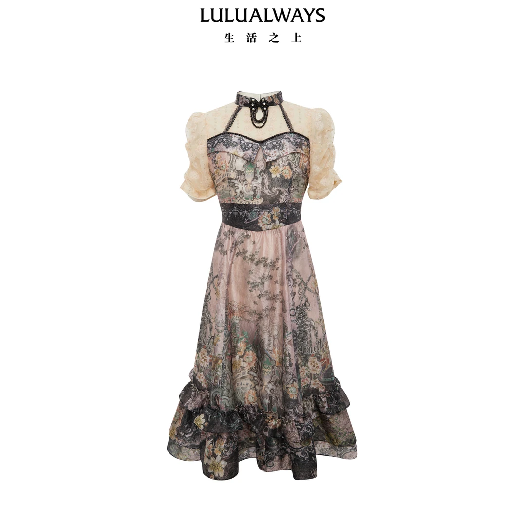 LULUALWAYS 24秋季新款浪漫法式重工设计感长款连衣裙LPC5019