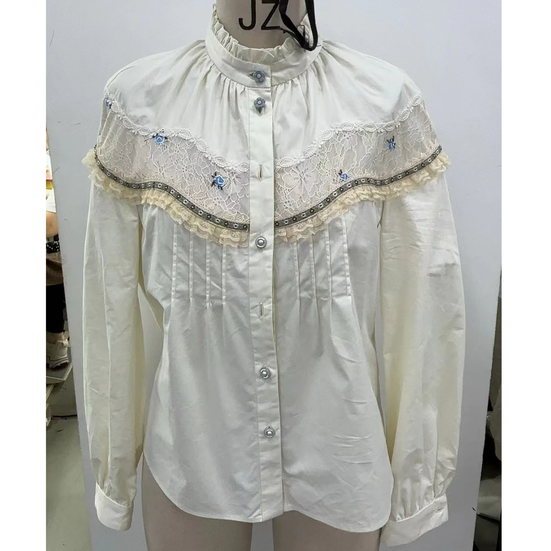 EYEDOLL24冬新款优雅蕾丝长袖白色衬衫EPD2005