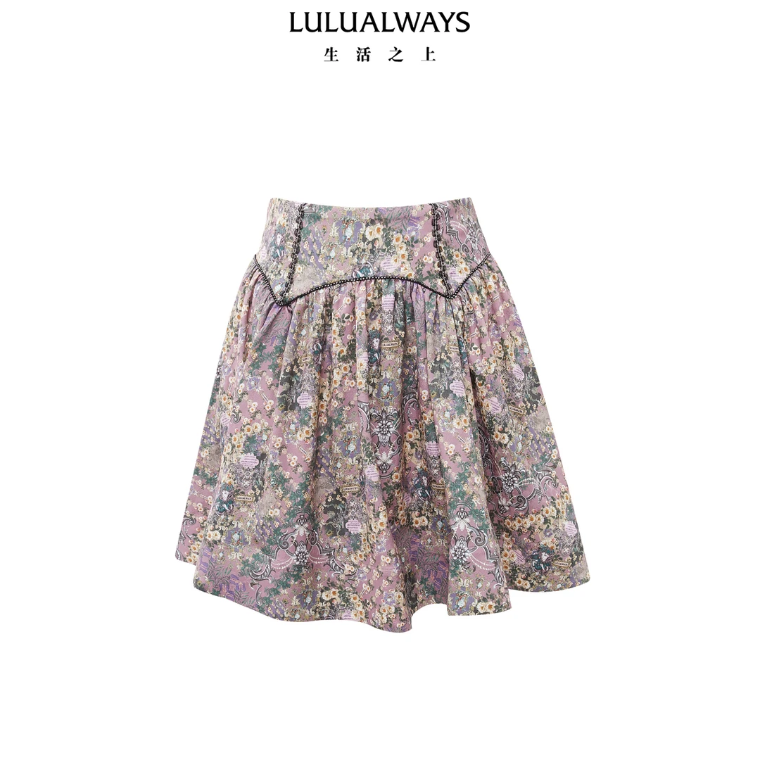 LULUALWAYS24夏季新款甜美温柔浪漫碎花收腰短款半身裙OPB4002