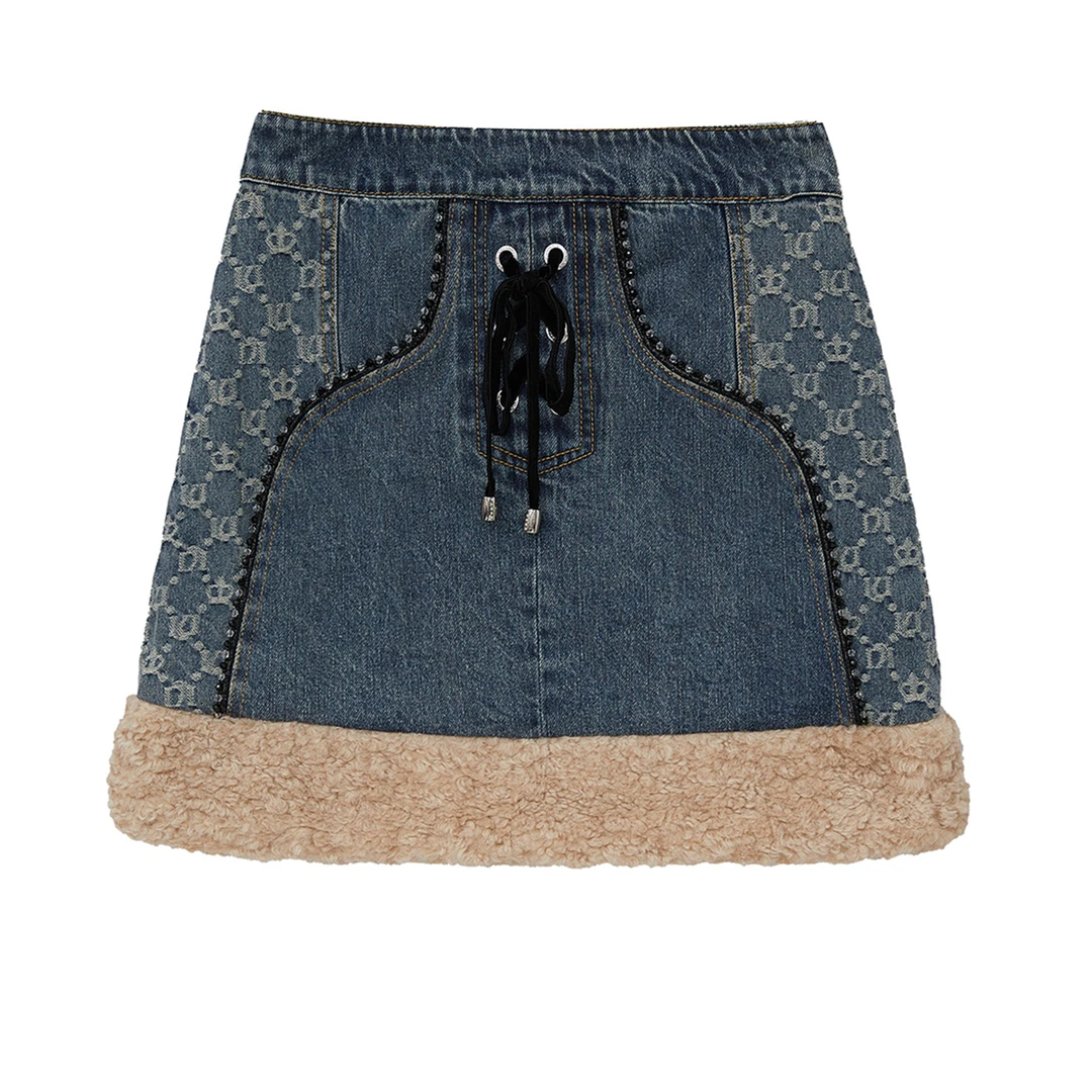 LULUALWAYS 新款通勤纯色蓝色牛仔短半裙百搭包臀半身裙LND408K