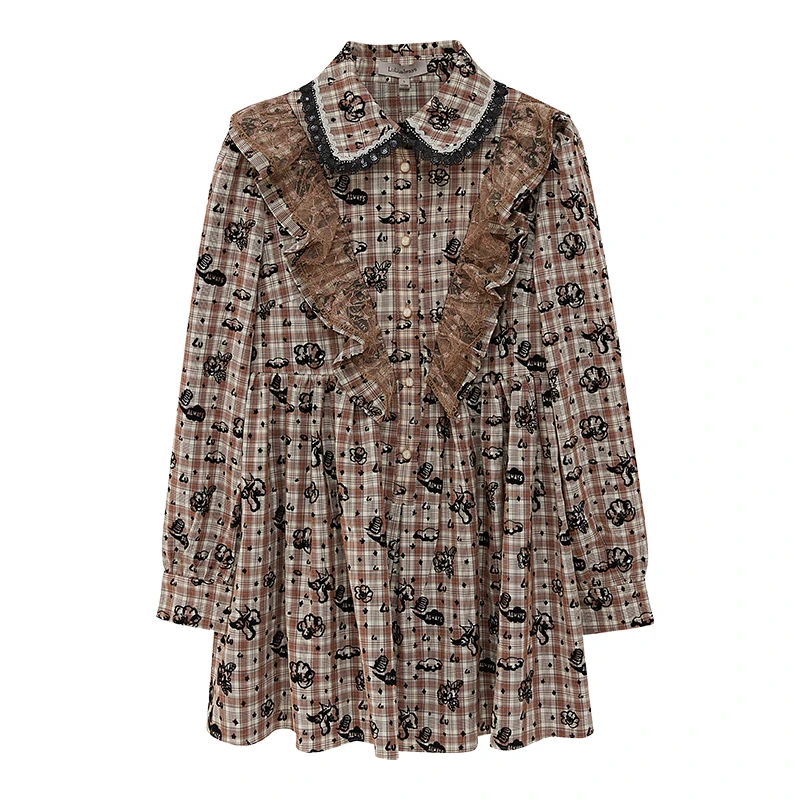 lulualways气质格子时尚百搭宽松设计师提花中长款连衣裙LMD5063